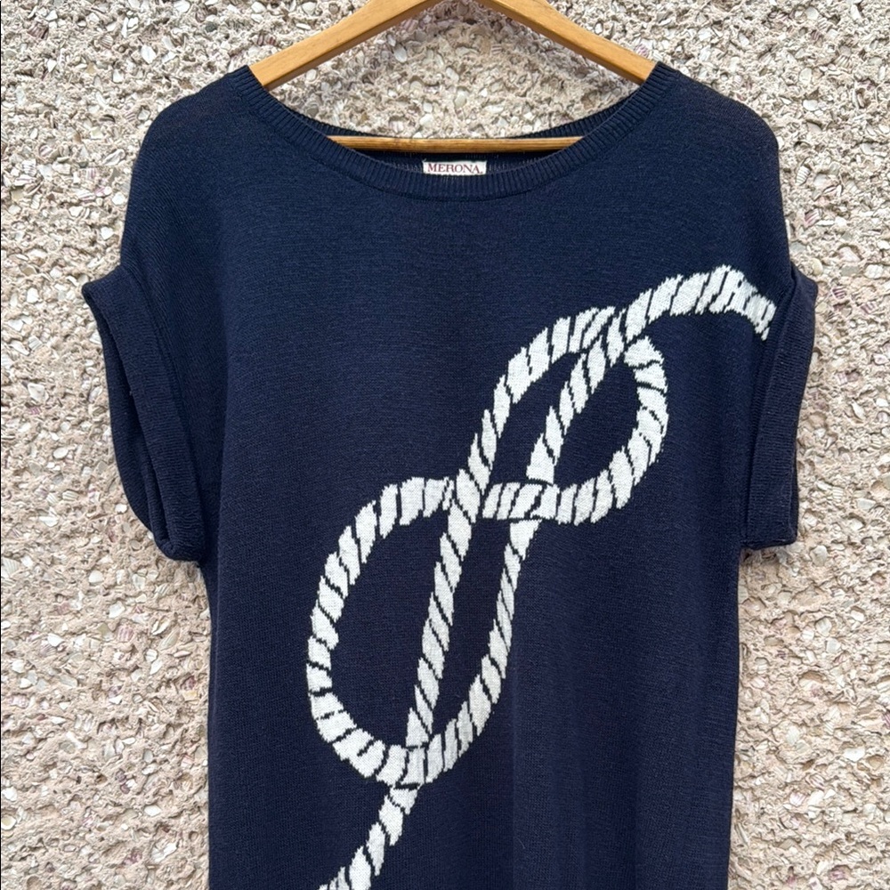 Nautical Rope Cap Sleeve Cotton Sweater